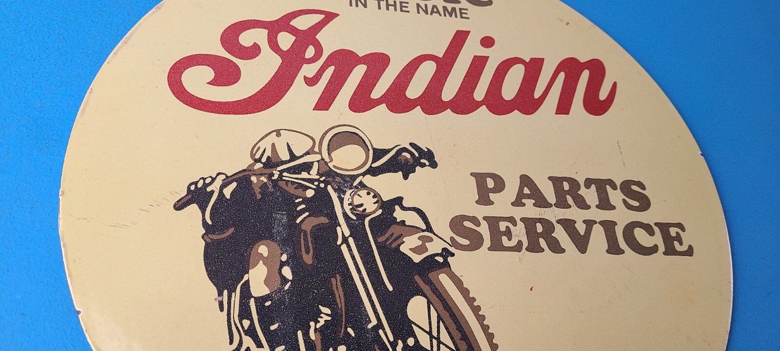 Vintage Indian Motorcycles Sign - Porcelain Gas Pump Parts & Service Sign - Image 6