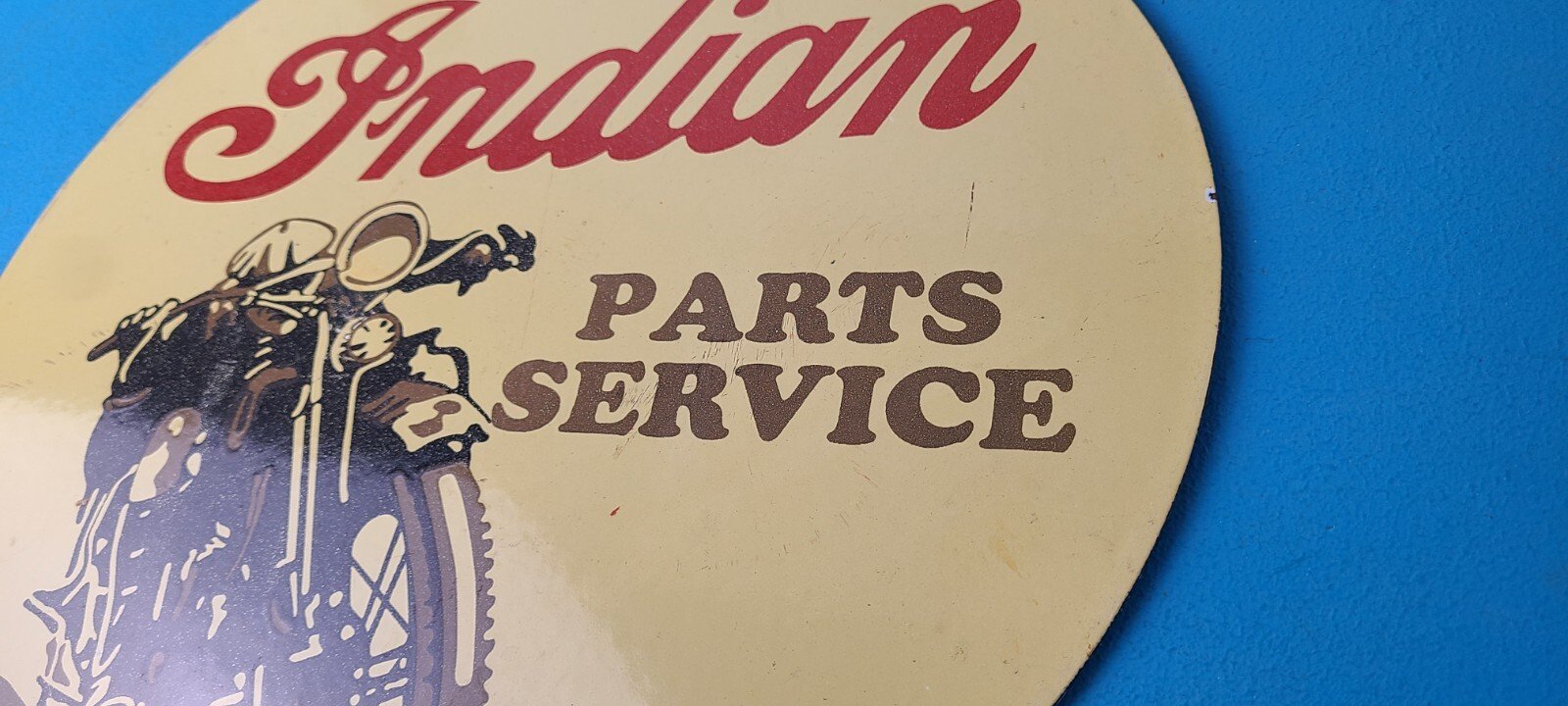 Vintage Indian Motorcycles Sign - Porcelain Gas Pump Parts & Service Sign - Image 9