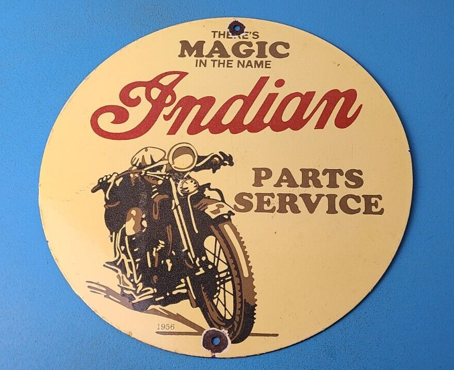 Vintage Indian Motorcycles Sign - Porcelain Gas Pump Parts & Service Sign