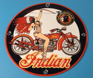 Vintage Indian Motorcycles Sign Porcelain Gas Pump Service Station Sign 305852971454