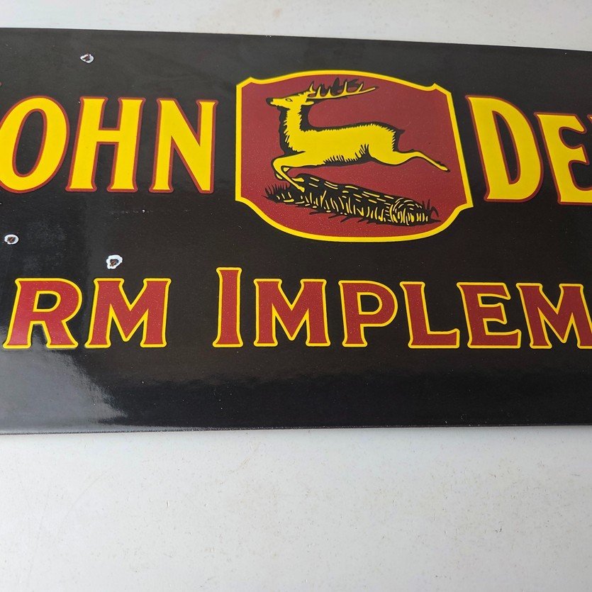 Vintage John Deere Porcelain Sign - Farm Implements Tractor Gas Pump Sign - Image 4