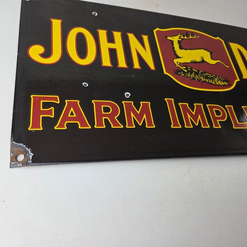 Vintage John Deere Porcelain Sign - Farm Implements Tractor Gas Pump Sign - Image 6
