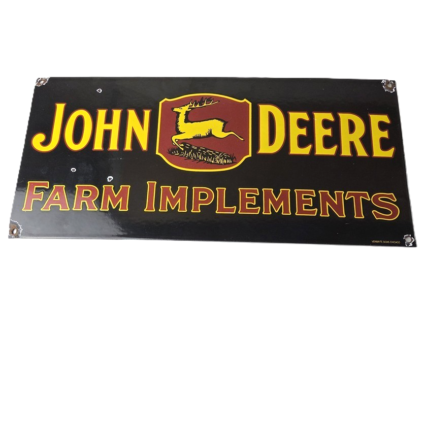 Vintage John Deere Porcelain Sign - Farm Implements Tractor Gas Pump Sign