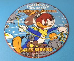 Vintage Johnson Sea Horse Sign Boat Engines Outboards Porcelain Gas Pump Sign 305858832564