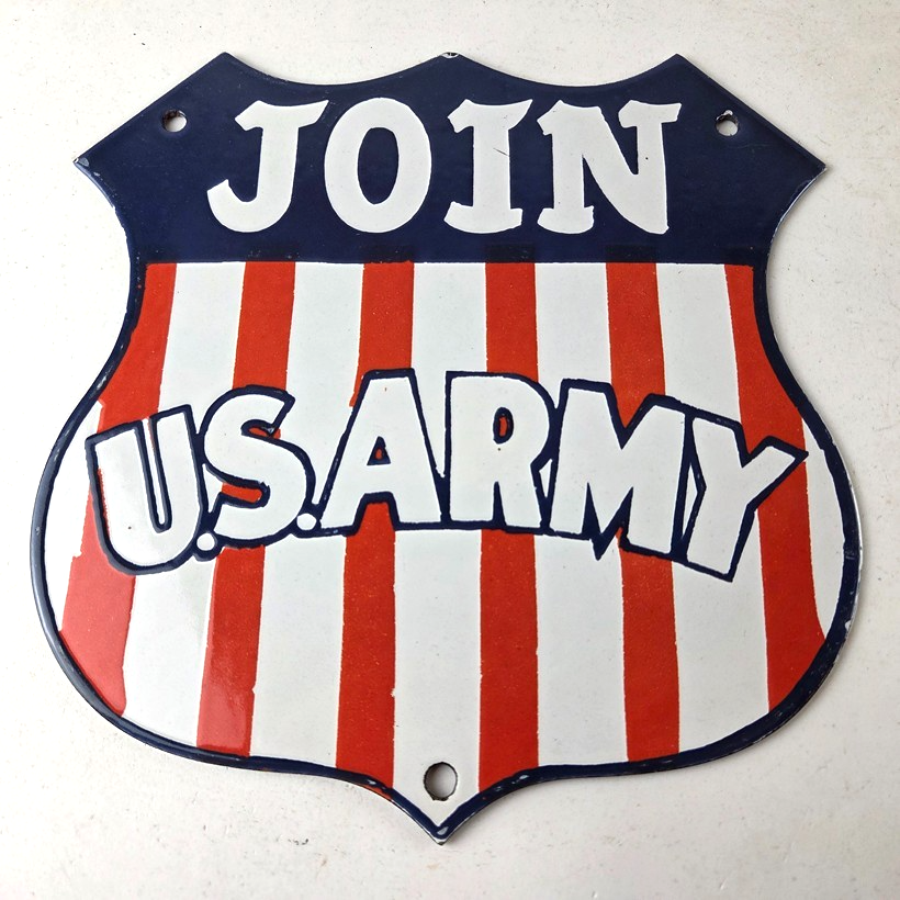 Vintage Join US Army Sign - Gas Pump American Shield Porcelain Sign - Image 15