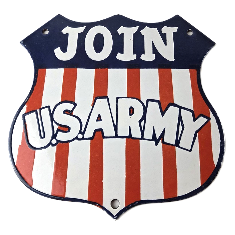 Vintage Join US Army Sign - Gas Pump American Shield Porcelain Sign