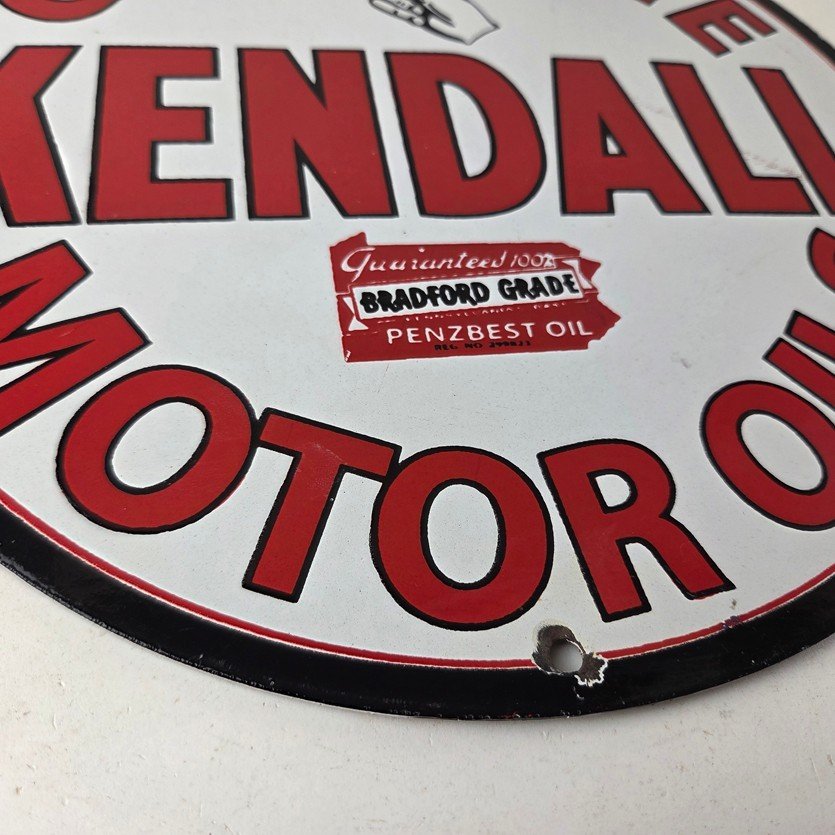 Vintage Kendall Gasoline Motor Oils Porcelain Sign - Bradford Grade Sign - Image 11