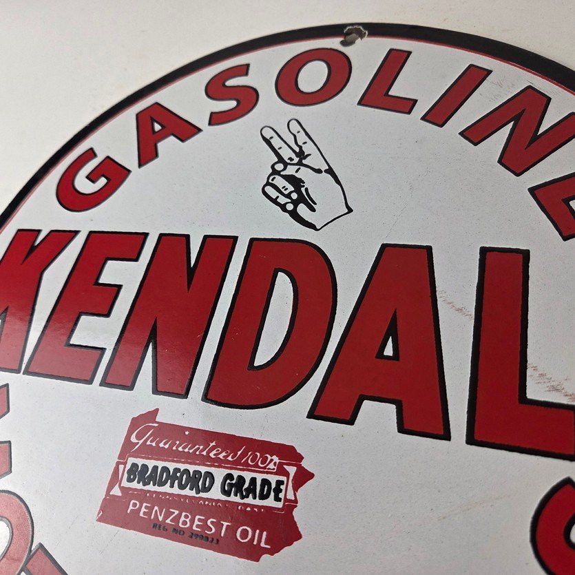 Vintage Kendall Gasoline Motor Oils Porcelain Sign - Bradford Grade Sign - Image 12
