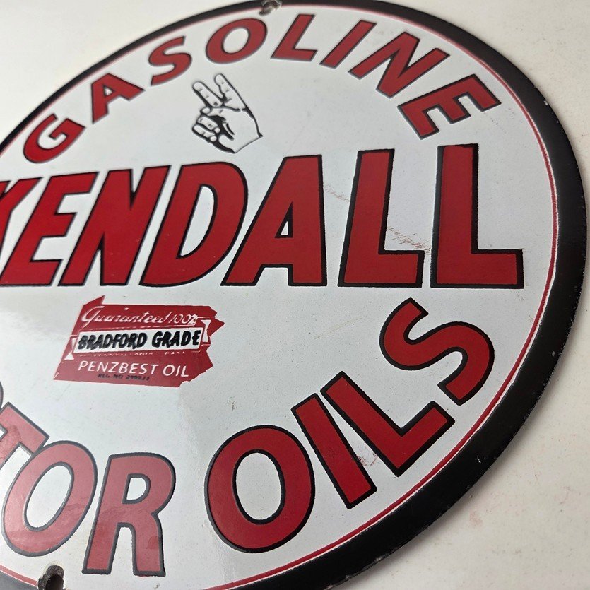 Vintage Kendall Gasoline Motor Oils Porcelain Sign - Bradford Grade Sign - Image 13