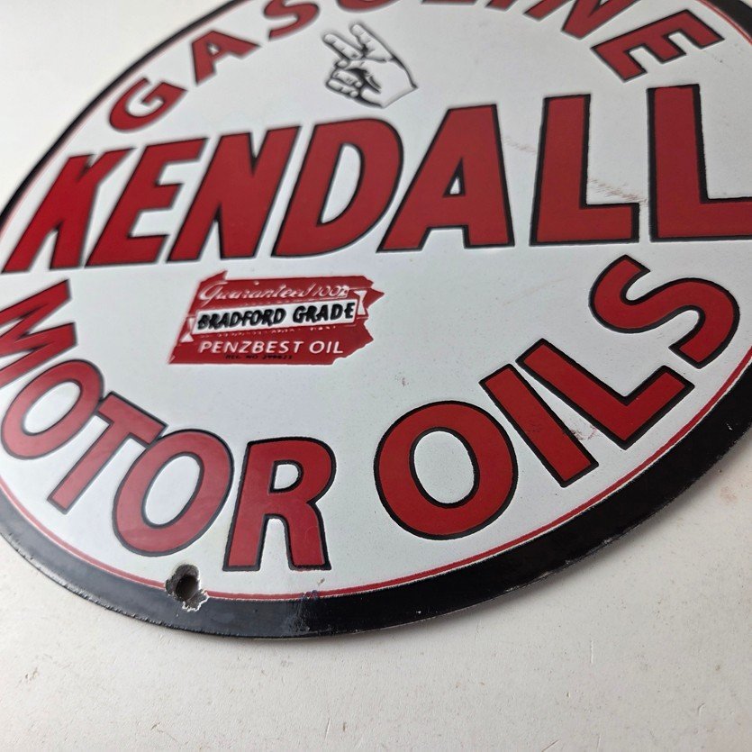 Vintage Kendall Gasoline Motor Oils Porcelain Sign - Bradford Grade Sign - Image 14