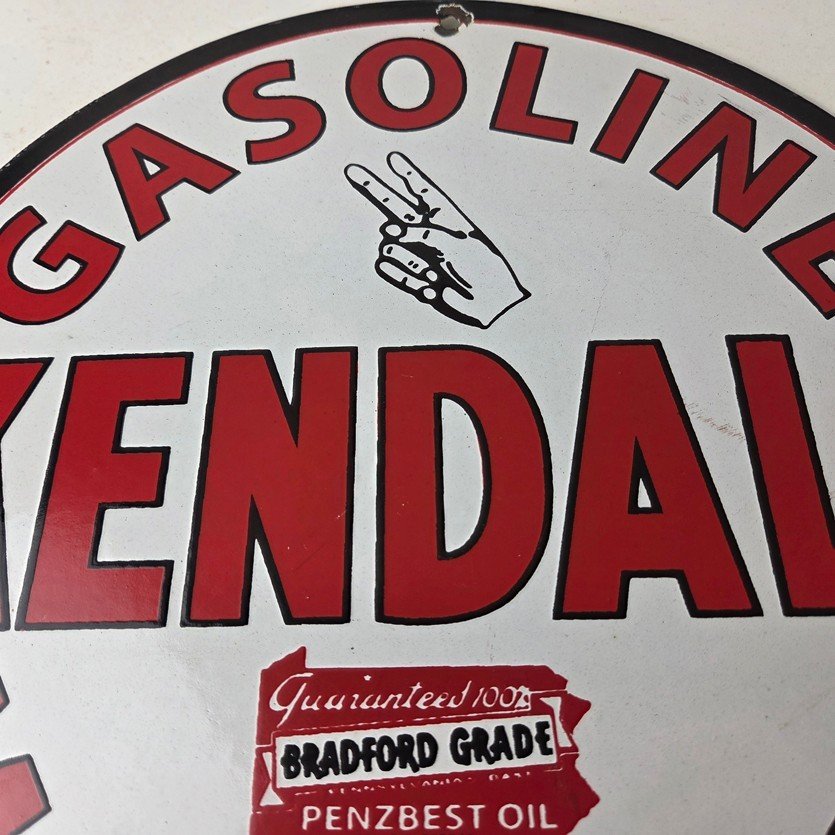Vintage Kendall Gasoline Motor Oils Porcelain Sign - Bradford Grade Sign - Image 3