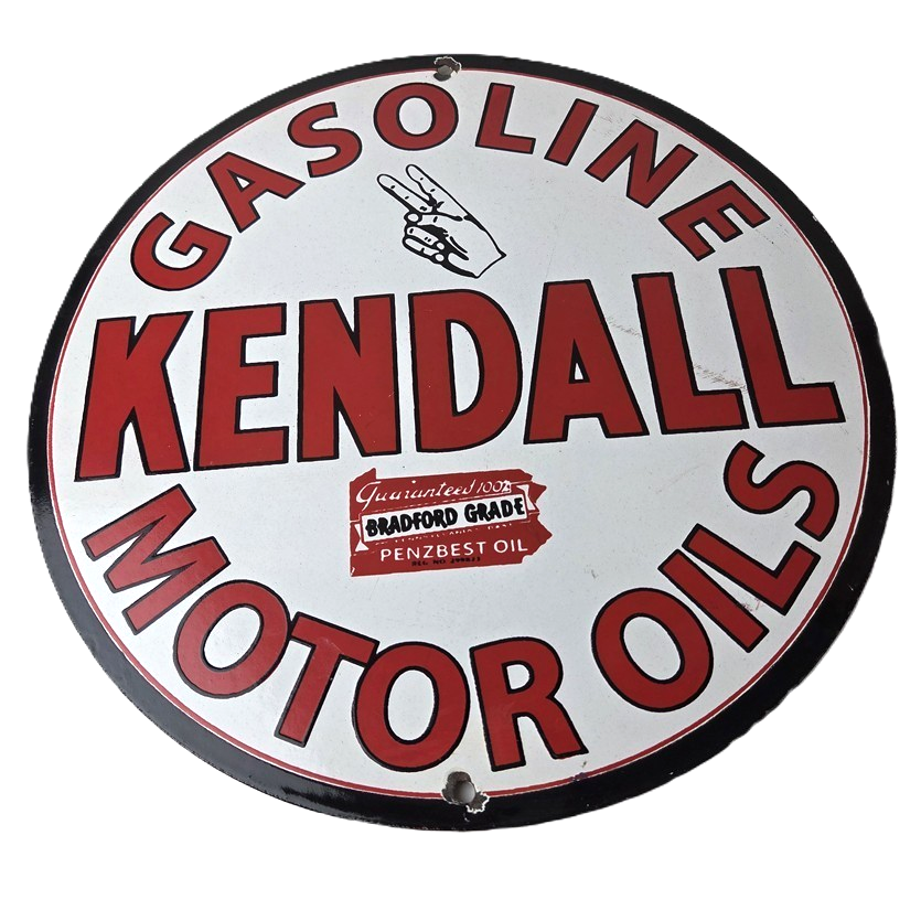 Vintage Kendall Gasoline Motor Oils Porcelain Sign - Bradford Grade Sign