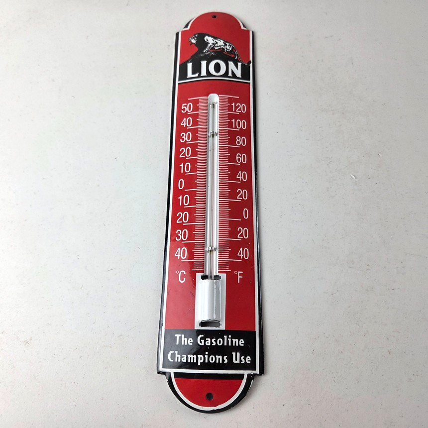 Vintage Lion Gas Sign - Service Station Pump Ad Sign on Porcelain Thermometer - Image 15