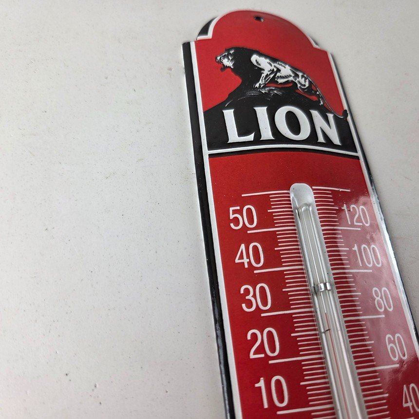 Vintage Lion Gas Sign - Service Station Pump Ad Sign on Porcelain Thermometer - Image 5