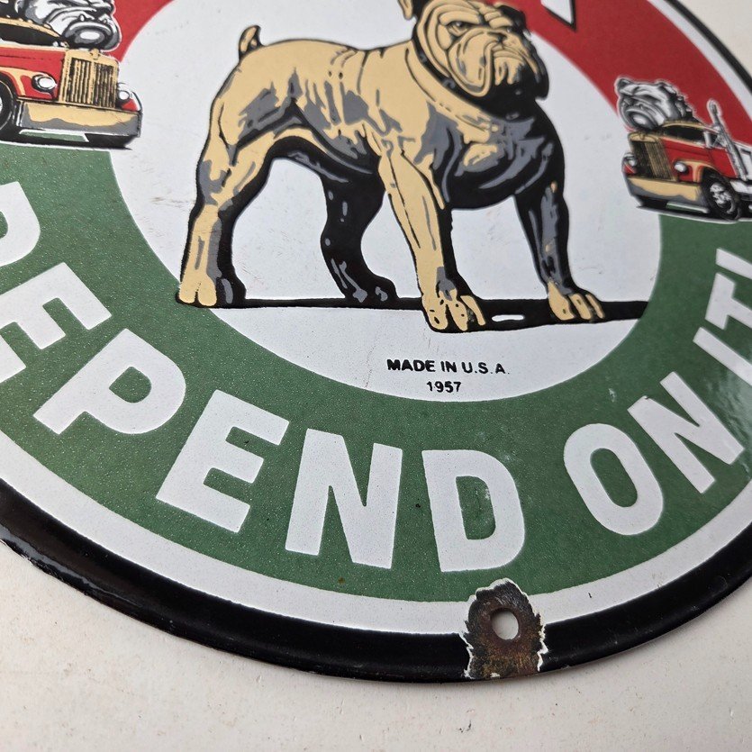 Vintage Mack Trucks Sign - Sales Service Gas Pump Porcelain Ad Sign - Image 11