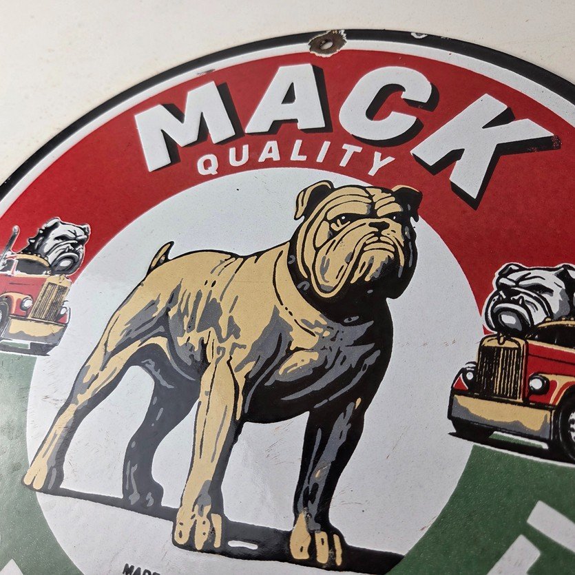 Vintage Mack Trucks Sign - Sales Service Gas Pump Porcelain Ad Sign - Image 12