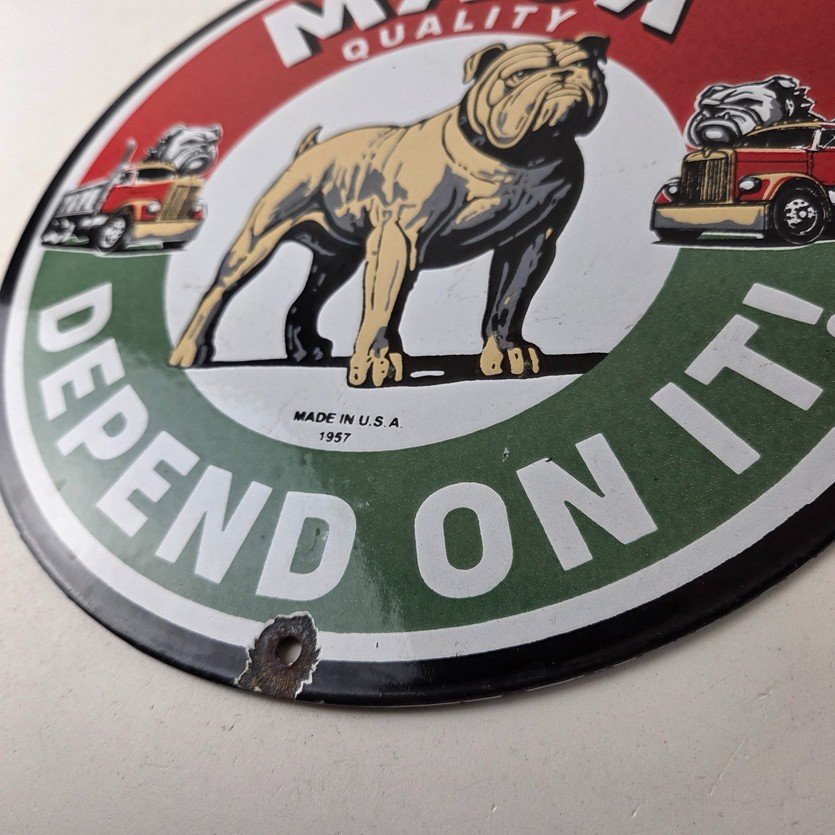 Vintage Mack Trucks Sign - Sales Service Gas Pump Porcelain Ad Sign - Image 14