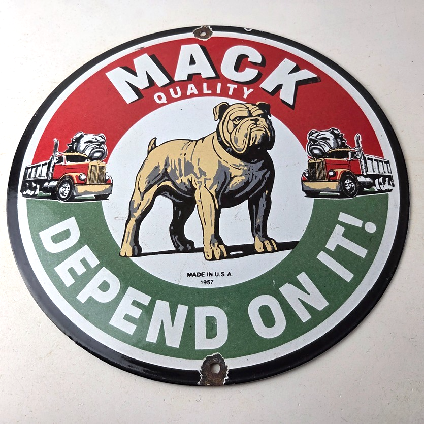 Vintage Mack Trucks Sign - Sales Service Gas Pump Porcelain Ad Sign - Image 15