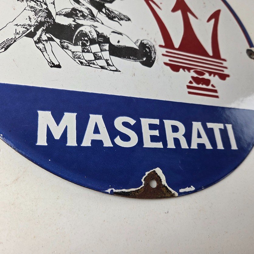 Vintage Maserati Sports Car Sign - Auto Service Dealer Gas Porcelain Sign - Image 11