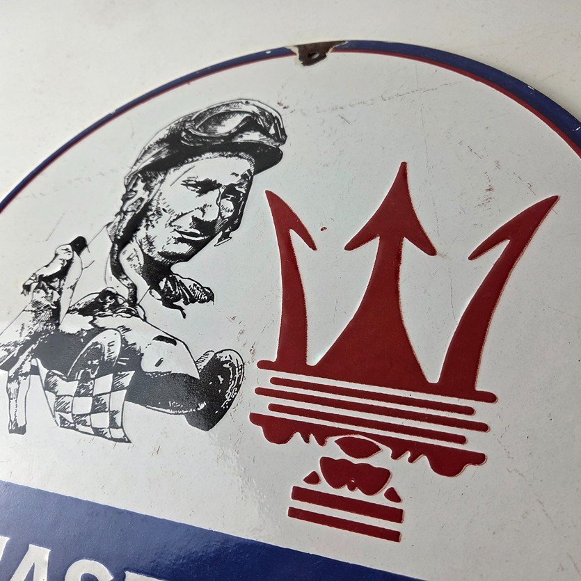 Vintage Maserati Sports Car Sign - Auto Service Dealer Gas Porcelain Sign - Image 12