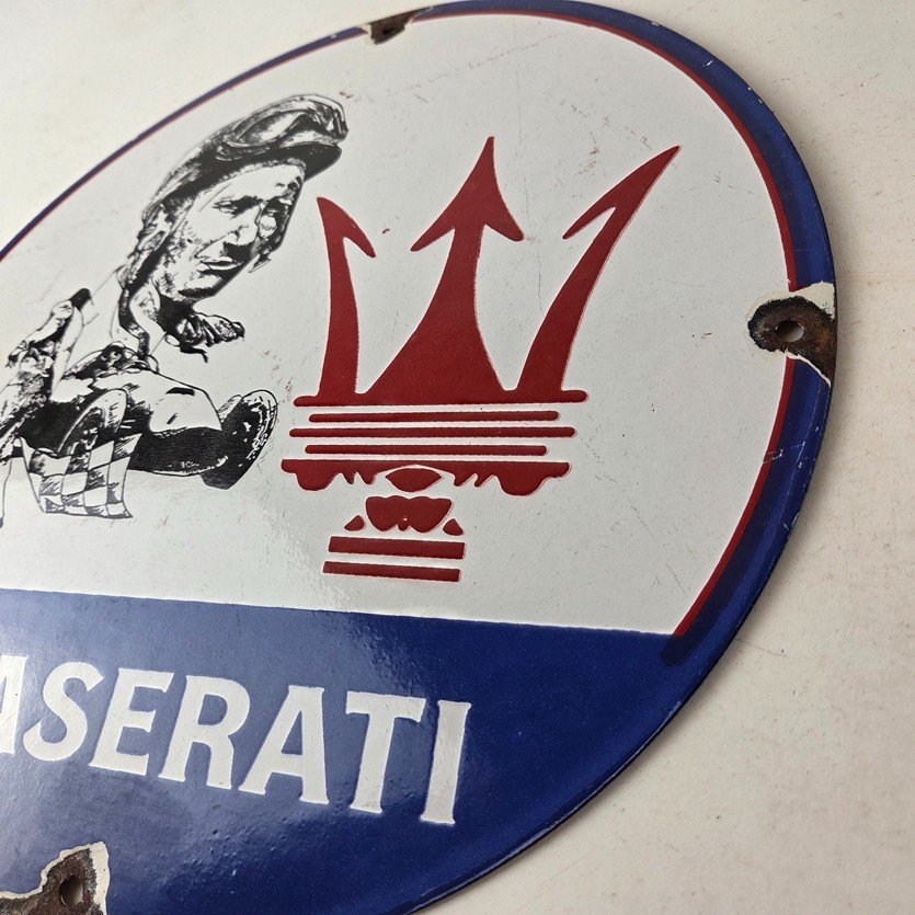 Vintage Maserati Sports Car Sign - Auto Service Dealer Gas Porcelain Sign - Image 13