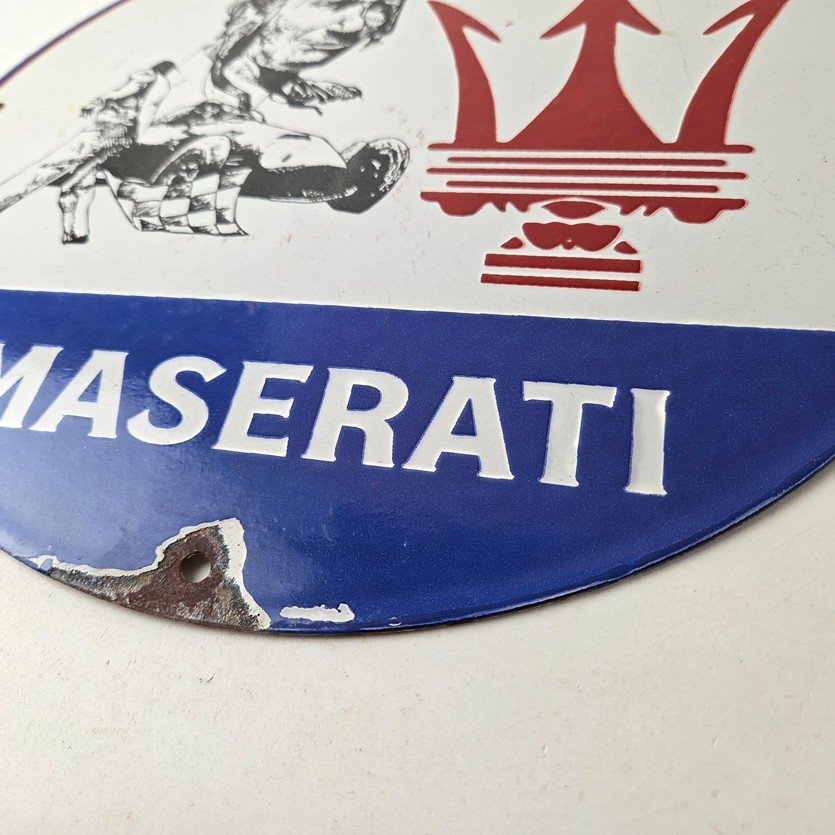 Vintage Maserati Sports Car Sign - Auto Service Dealer Gas Porcelain Sign - Image 14