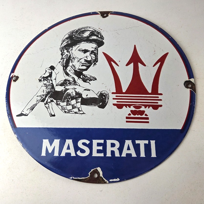 Vintage Maserati Sports Car Sign - Auto Service Dealer Gas Porcelain Sign - Image 15