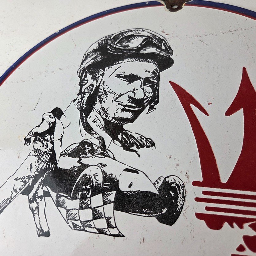 Vintage Maserati Sports Car Sign - Auto Service Dealer Gas Porcelain Sign - Image 3