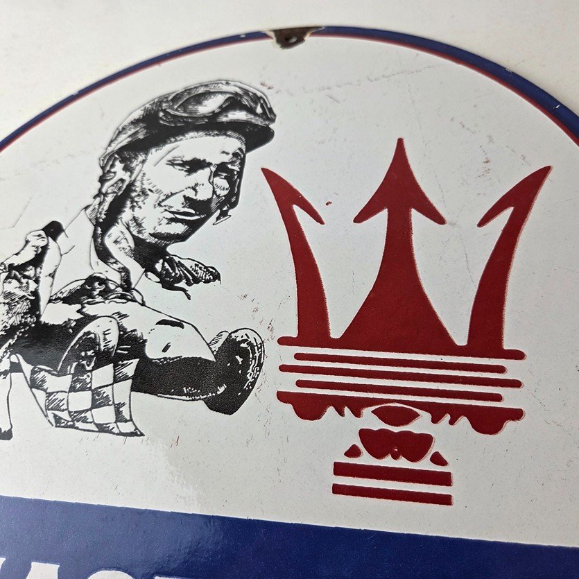 Vintage Maserati Sports Car Sign - Auto Service Dealer Gas Porcelain Sign - Image 4