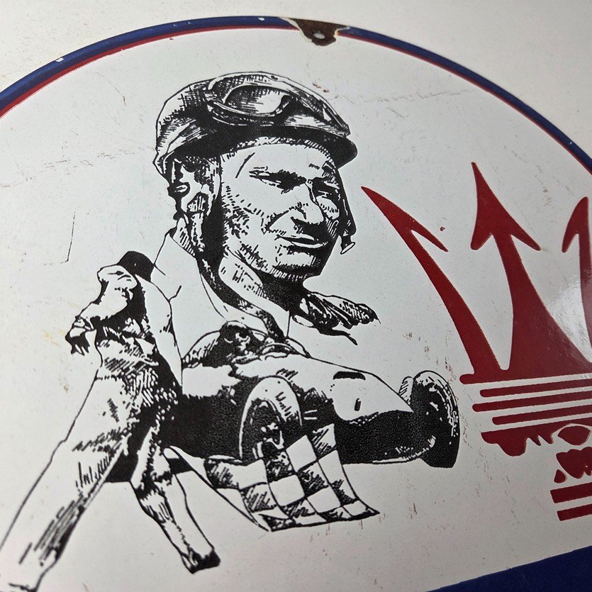 Vintage Maserati Sports Car Sign - Auto Service Dealer Gas Porcelain Sign - Image 5