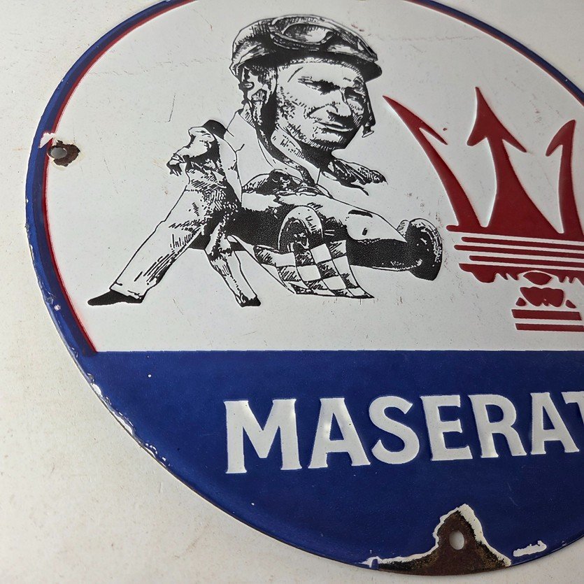 Vintage Maserati Sports Car Sign - Auto Service Dealer Gas Porcelain Sign - Image 6