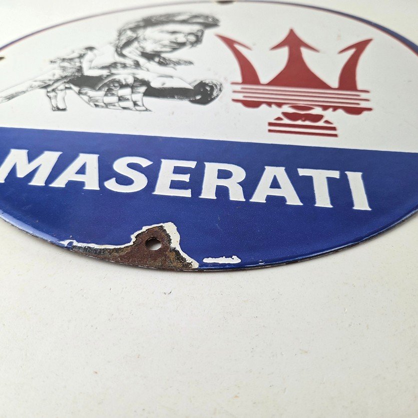 Vintage Maserati Sports Car Sign - Auto Service Dealer Gas Porcelain Sign - Image 10