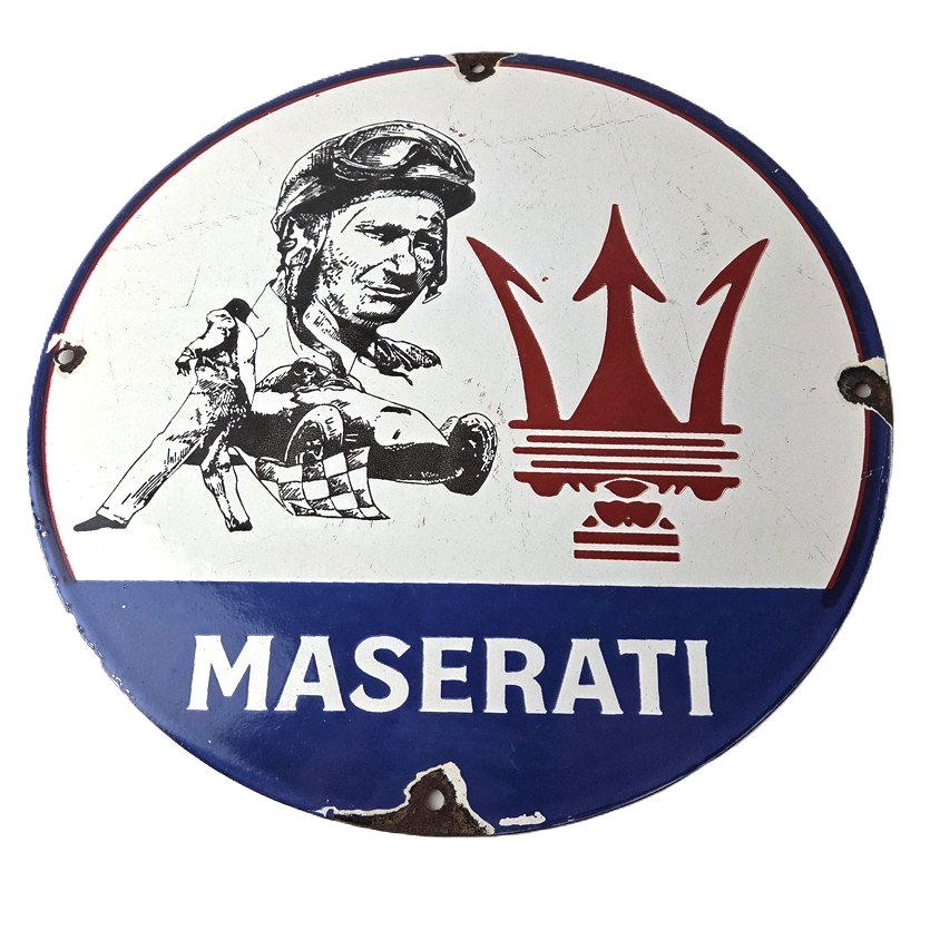 Vintage Maserati Sports Car Sign - Auto Service Dealer Gas Porcelain Sign