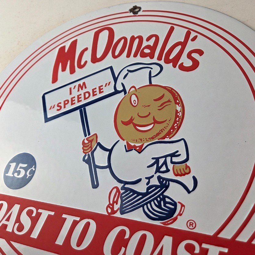 Vintage McDonalds Fast Food Porcelain - Burgers SpeeDee Drive Thru Gas Pump Sign - Image 12