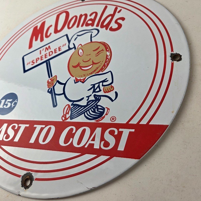Vintage McDonalds Fast Food Porcelain - Burgers SpeeDee Drive Thru Gas Pump Sign - Image 13