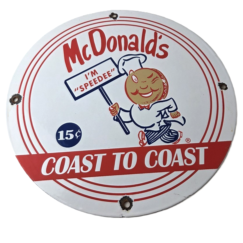 Vintage McDonalds Fast Food Porcelain - Burgers SpeeDee Drive Thru Gas Pump Sign