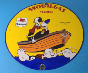 Vintage Mobil Gasoline Sign Popeye Sailor Gas Pump Plate Porcelain Sign 305867592144