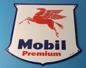 Vintage Mobil Sign Porcelain Premium Oil Gasoline Pegasus Gas Pump Sign 305879104234