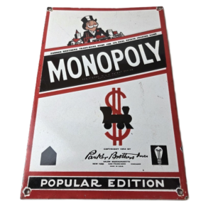 Vintage Monopoly Sign - Board Game Porcelain Gas Pump Monopoly Man Sign