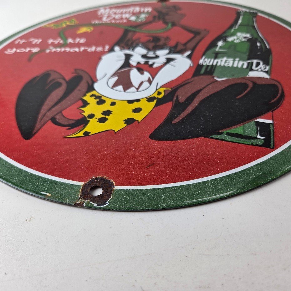 Vintage Mountain Dew Sign - Porcelain Gas Service Station Pump Soda Bottle Sign - Image 10