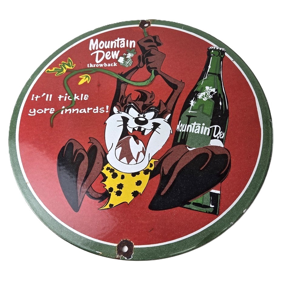 Vintage Mountain Dew Sign - Porcelain Gas Service Station Pump Soda Bottle Sign