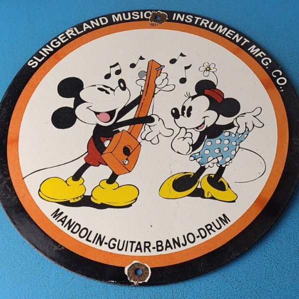 Vintage Music Instrument Sign Drums Guitar Disney Mickey Mouse Gas Pump Sign 305377535964