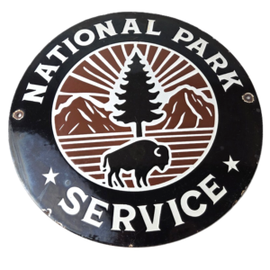 Vintage National Park Service Porcelain Sign - Bison Emblem Shield Sign