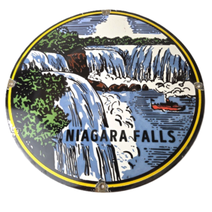 Vintage Niagara Falls Sign - USA Canada Travel Gas Pump Porcelain Ad Sign