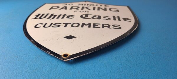 Vintage No Parking Sign White Castle Fast Food Gas Pump Shield Porcelain Sign 305751828864 10