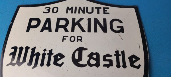 Vintage No Parking Sign White Castle Fast Food Gas Pump Shield Porcelain Sign 305751828864 2