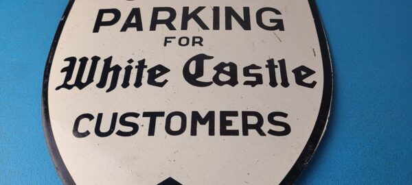 Vintage No Parking Sign White Castle Fast Food Gas Pump Shield Porcelain Sign 305751828864 3