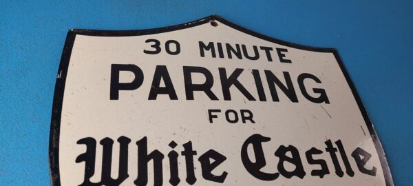 Vintage No Parking Sign White Castle Fast Food Gas Pump Shield Porcelain Sign 305751828864 4