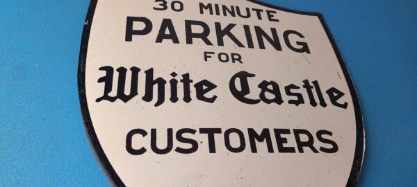 Vintage No Parking Sign White Castle Fast Food Gas Pump Shield Porcelain Sign 305751828864 5