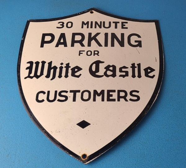 Vintage No Parking Sign White Castle Fast Food Gas Pump Shield Porcelain Sign 305751828864